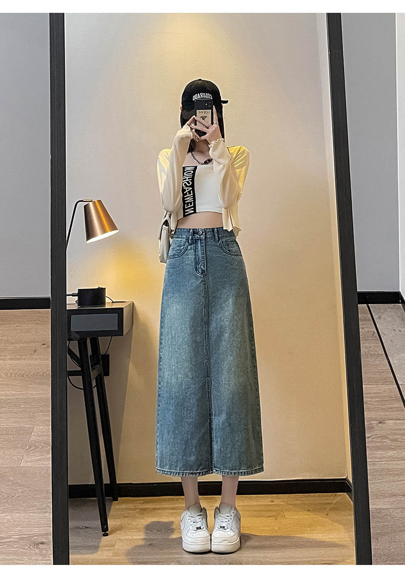 앞트임 뒷버튼 데님 스커트 상세 이미지 3