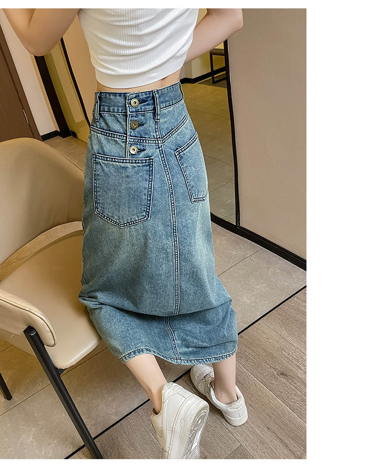 앞트임 뒷버튼 데님 스커트 상세 이미지 6