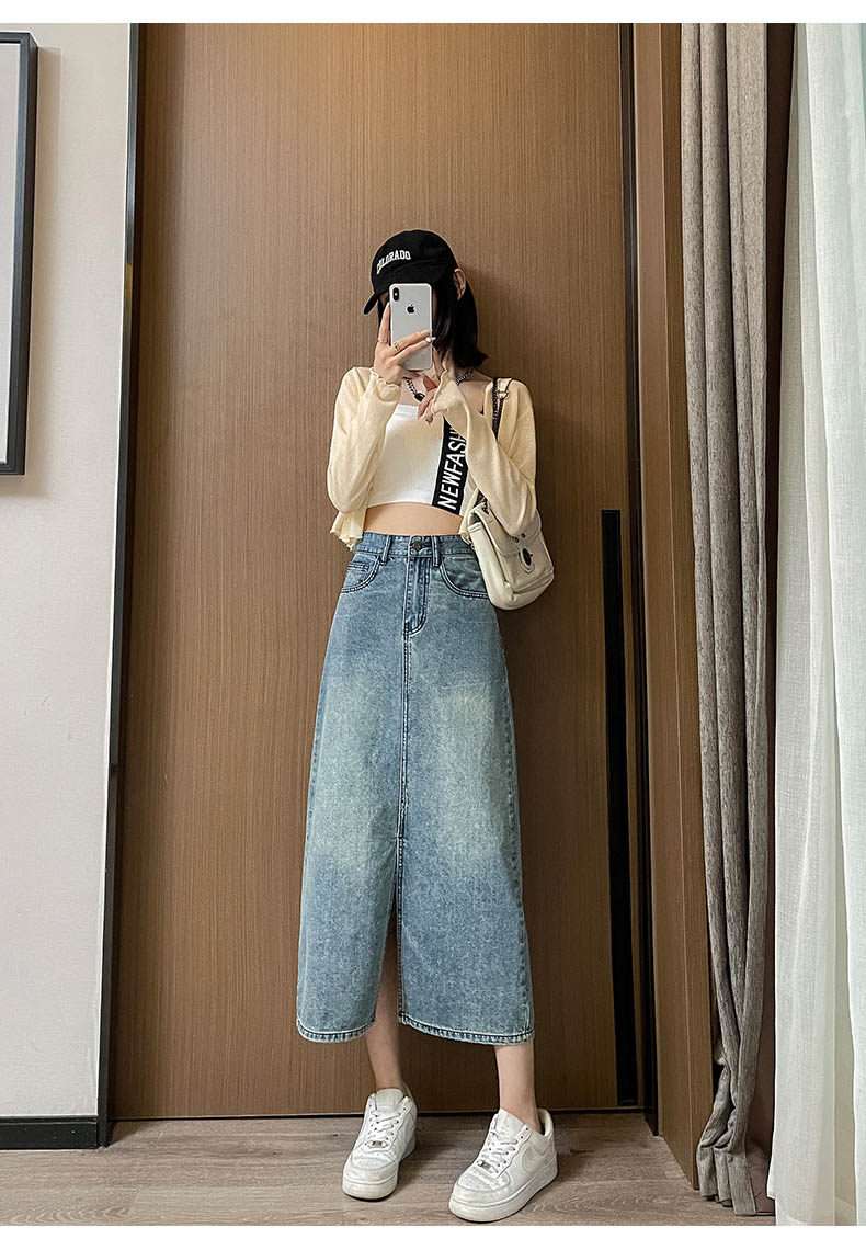 앞트임 뒷버튼 데님 스커트 상세 이미지 9