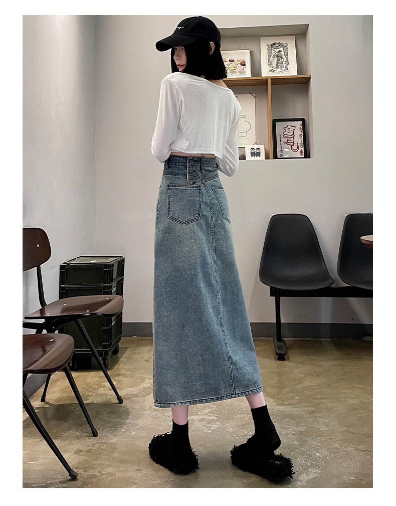 앞트임 뒷버튼 데님 스커트 상세 이미지 10