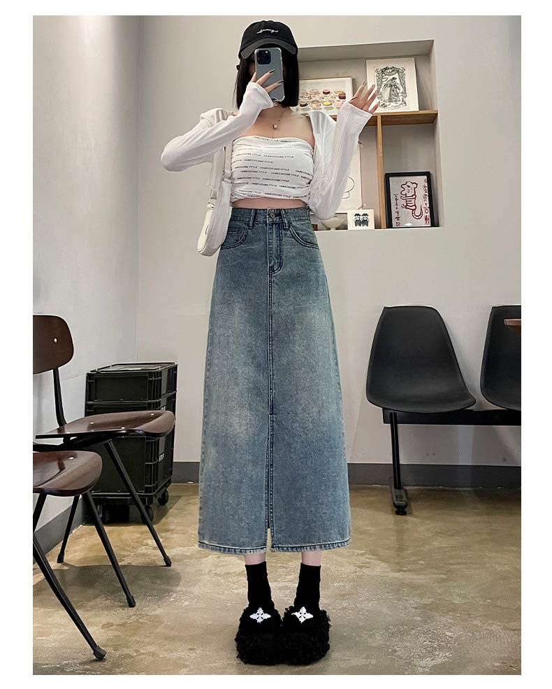 앞트임 뒷버튼 데님 스커트 상세 이미지 11