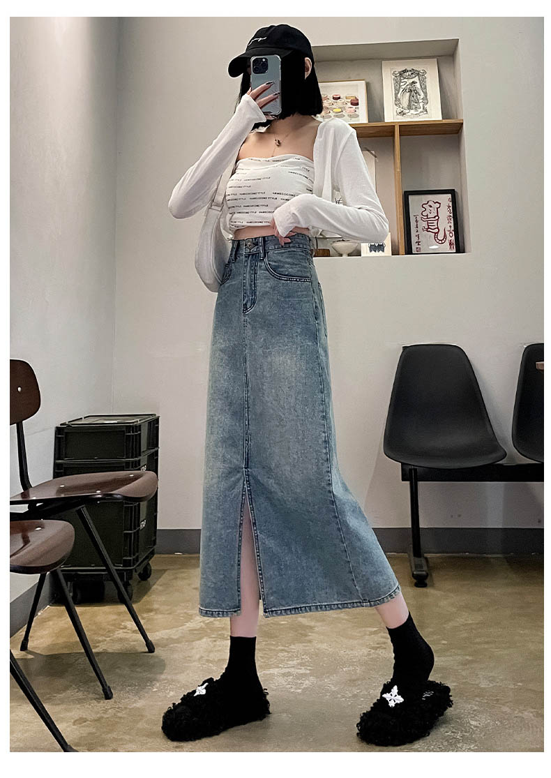 앞트임 뒷버튼 데님 스커트 상세 이미지 13