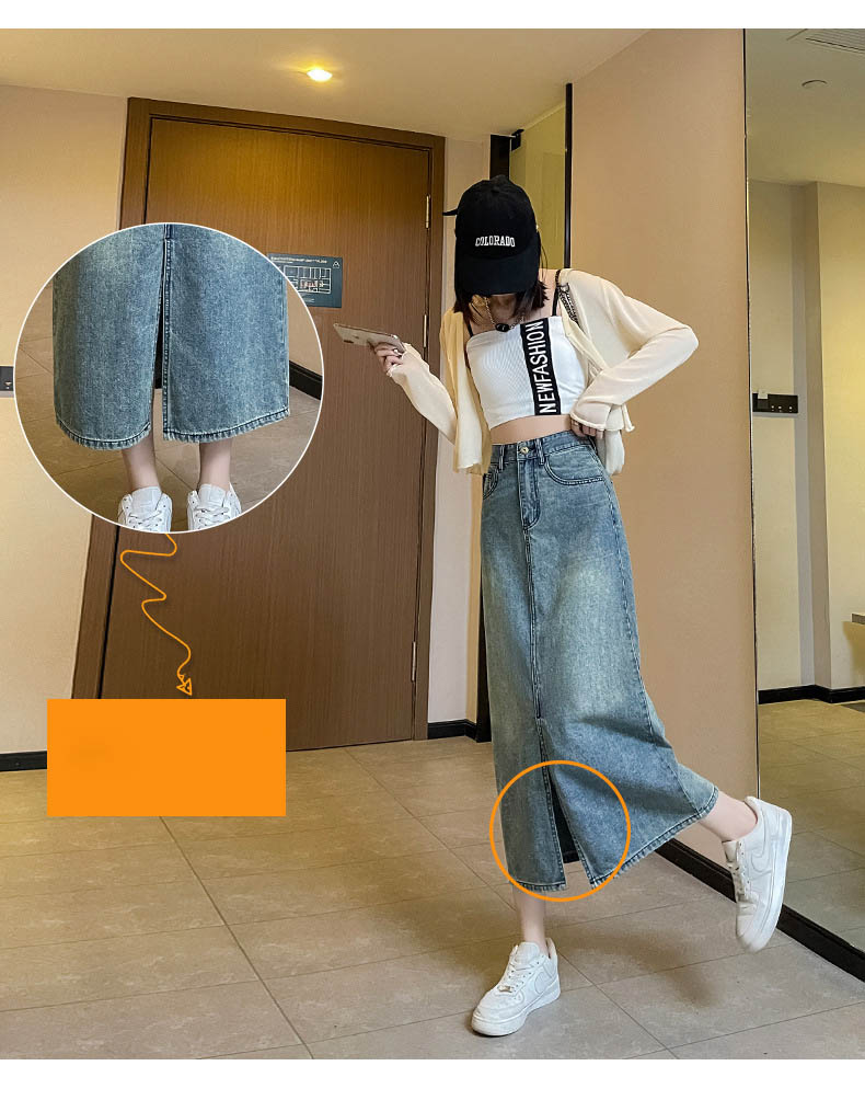 앞트임 뒷버튼 데님 스커트 상세 이미지 17