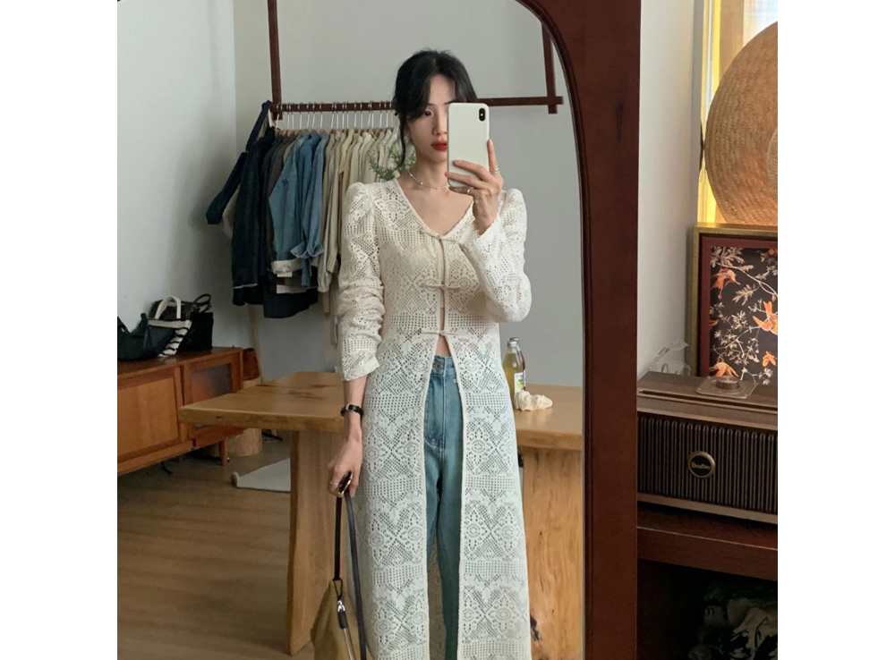 [당일발송]에스닉 브이넥 슬릿 롱 가디건 상세 이미지 5